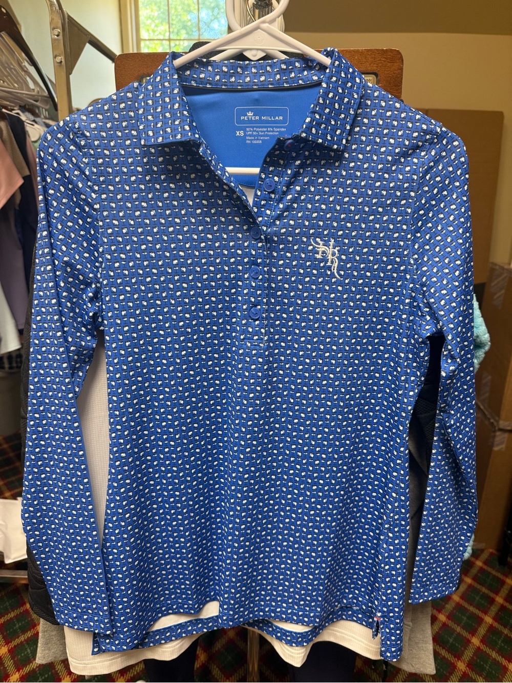 Peter Millar Royal Blue Long-Sleeve Micro Dot Polo